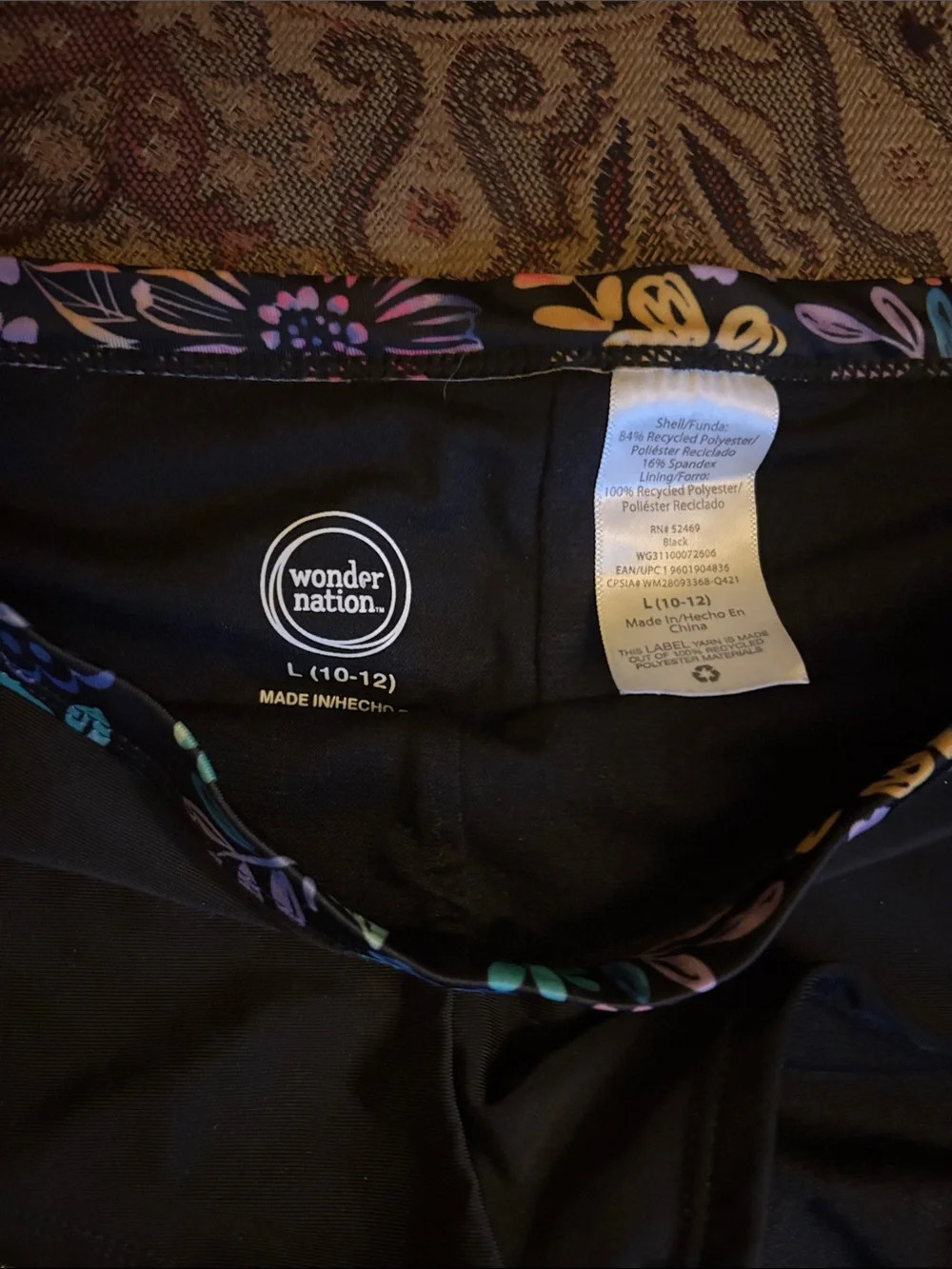 wonder nation Black Leggings with Multicolor Floral Trim